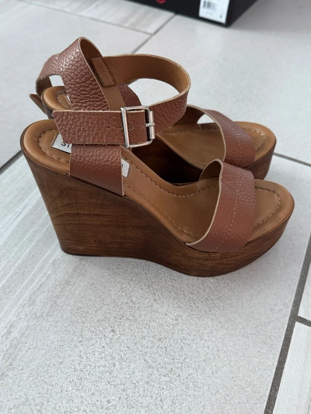 Steve Madden Brown Tan Platform Wedge Sandals with Ankle Strap
